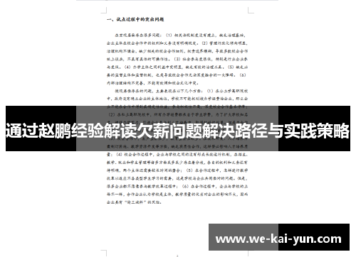 通过赵鹏经验解读欠薪问题解决路径与实践策略