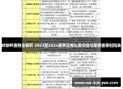 欧联杯赛程全解析 2023至2024赛季完整比赛安排与重要赛事时间表